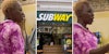 Woman talking(l+r), Subway storefront(c)