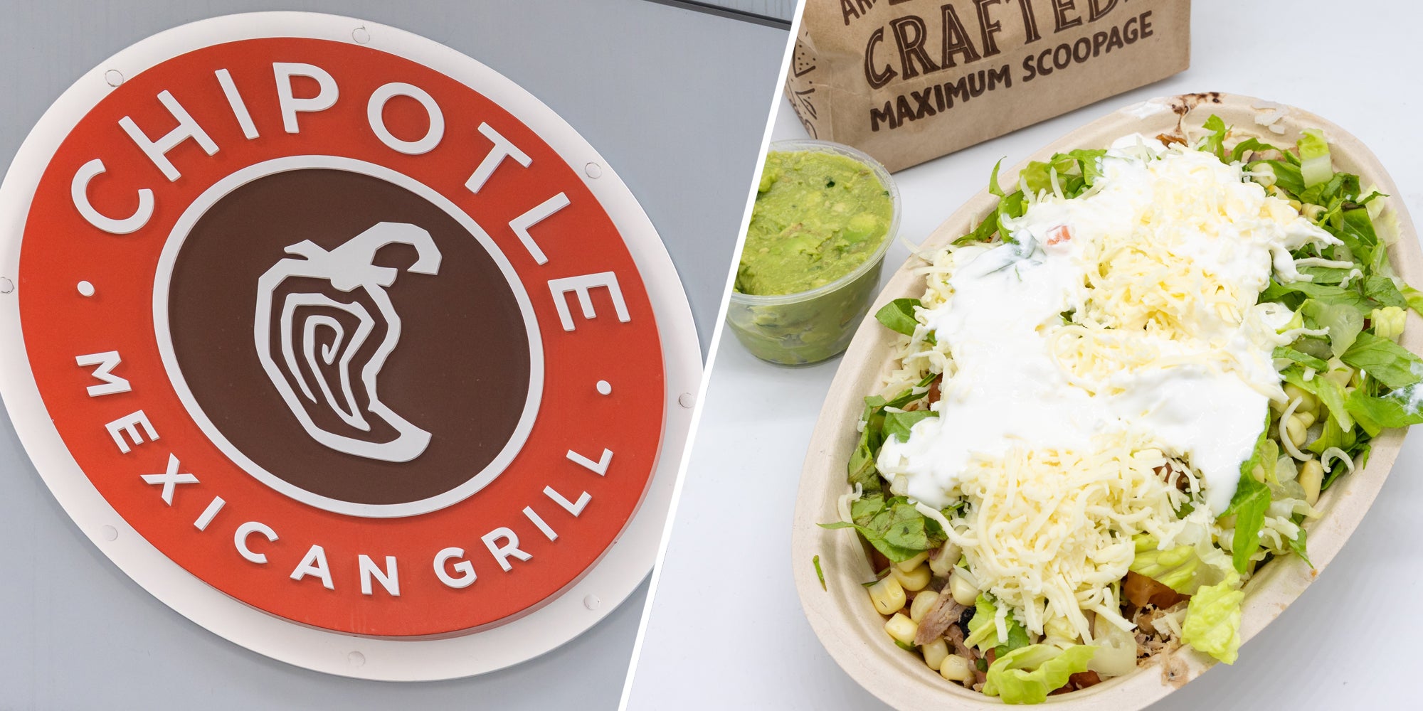Chipotle sign(l), Chipotle bowl(r)
