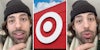 Man talking(l+r), Target logo(c)