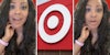 Woman talking(l+r), Target logo(c)