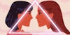 triangle method of flirting - Two woman flirting with pink triangle over them