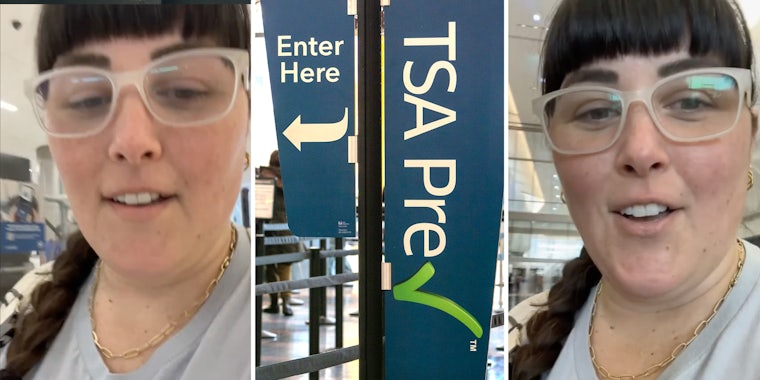 Woman talking(l+r), TSA precheck(c)