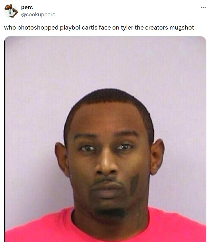 Tyler the Creator mugshot meme but it's Playboi Cartis