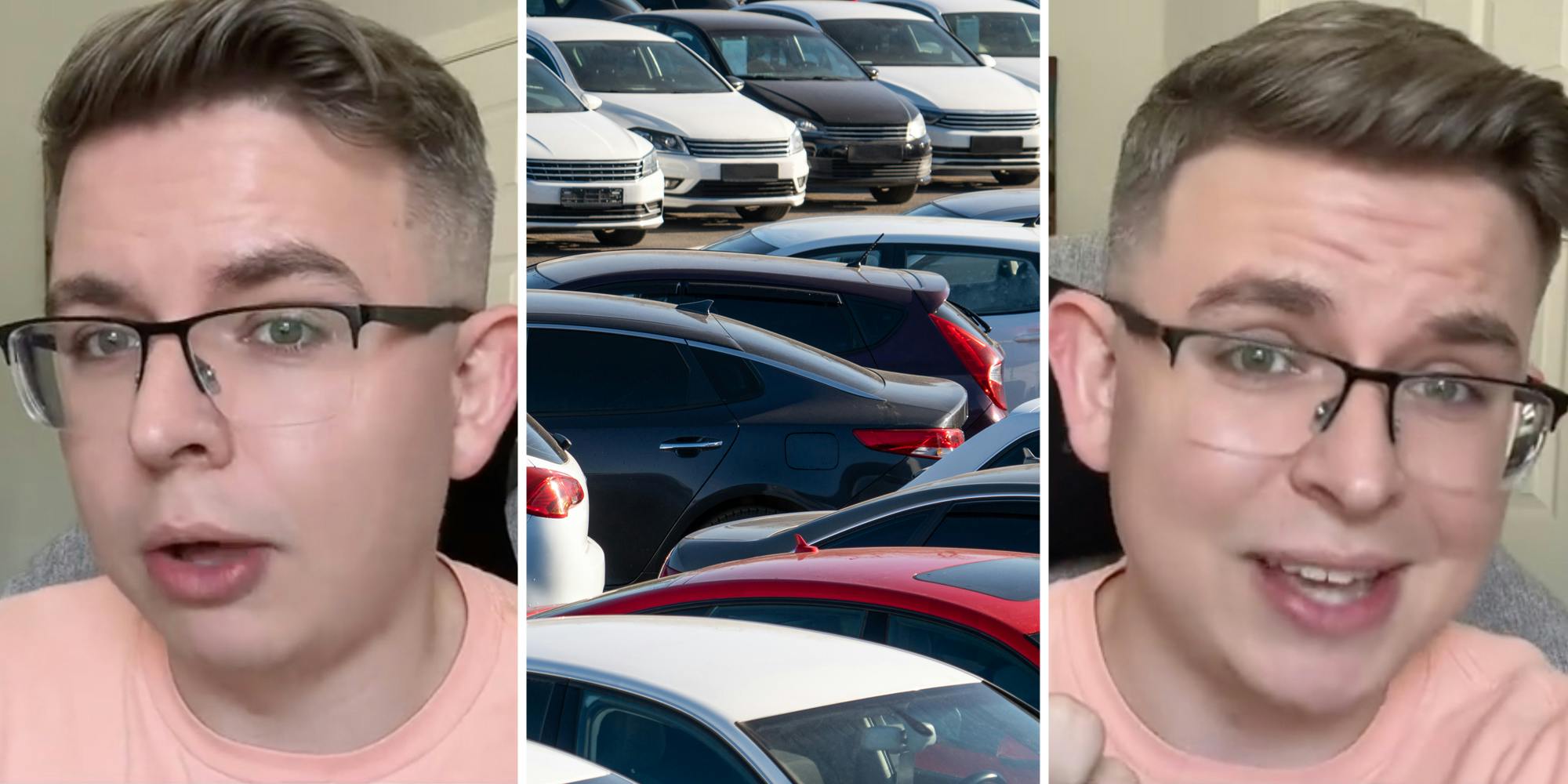 Man talking(l+r), Car dealership(c)