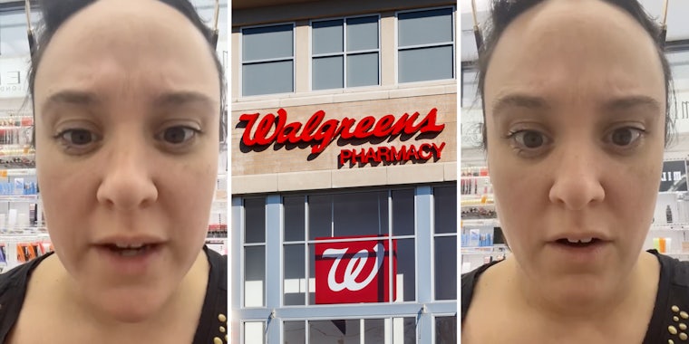 Woman talking(l+r), Walgreens store(c)
