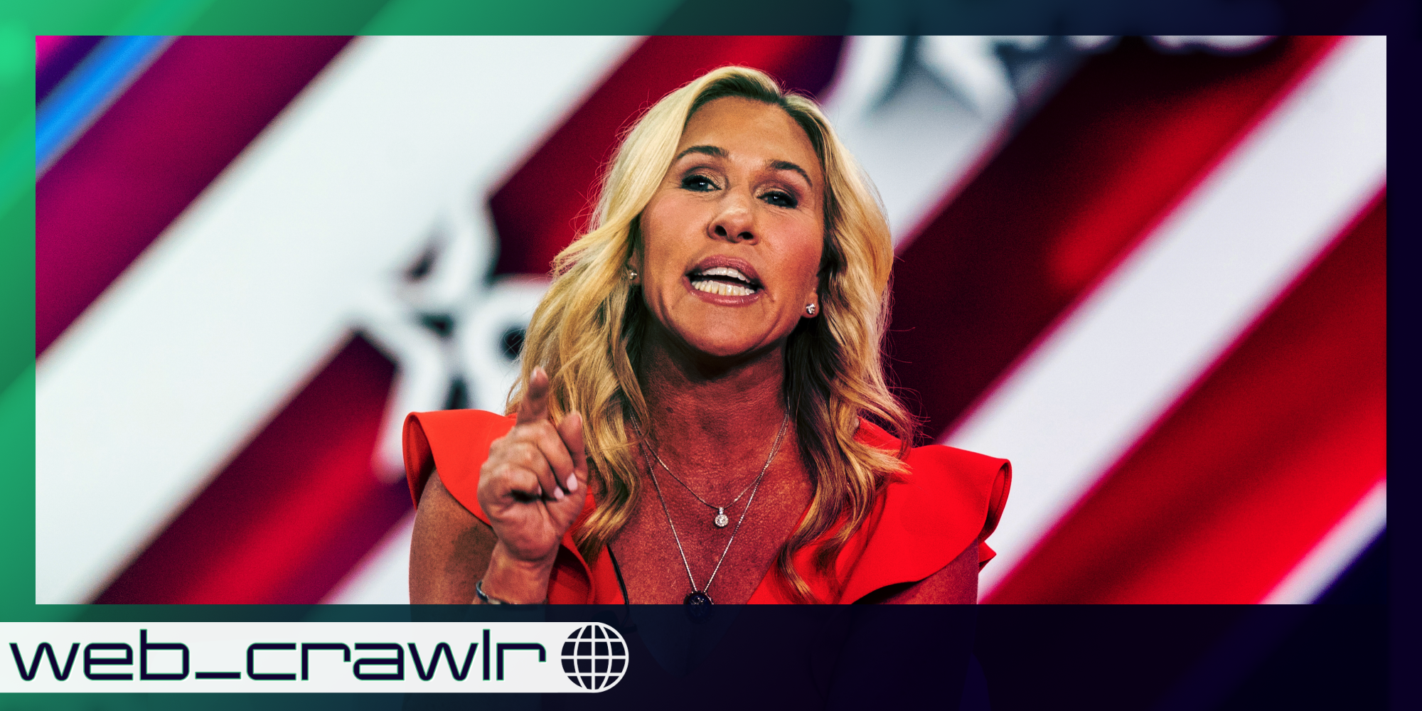 Marjorie Taylor Greene. The Daily Dot newsletter web_crawlr logo is in the bottom left corner.