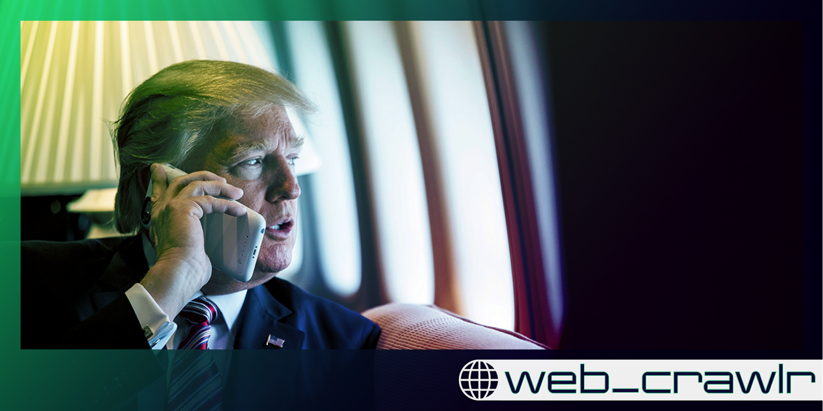 Trump talking on a phone. The Daily Dot newsletter web_crawlr logo is in the bottom right corner.