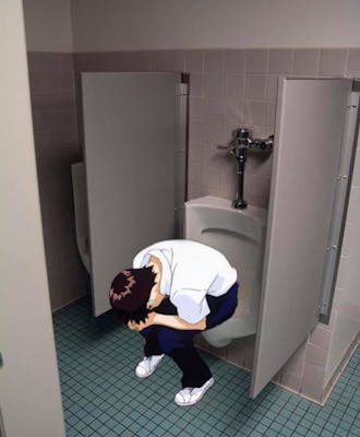 Facebook Shinji Chair Urinal Neon Genesis Evangelion post by Aesthetic Posting