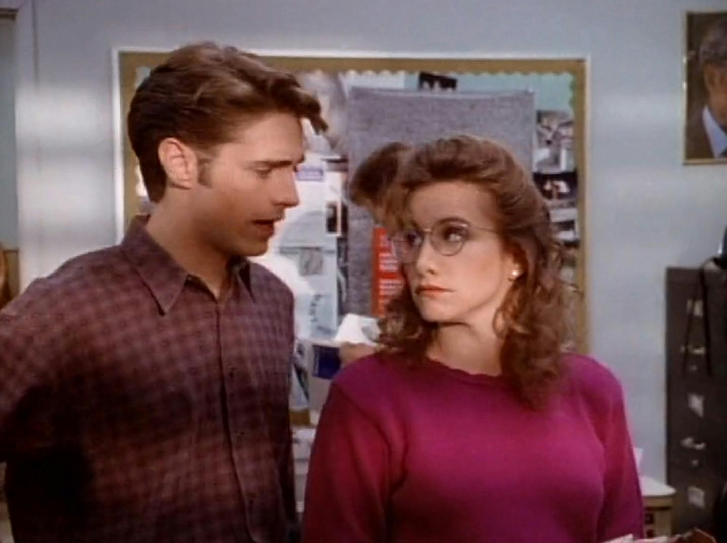 Brandon and Andrea have a tense conversation in 'The Blaze' newsroom in an episode of 'Beverly Hills, 90210'