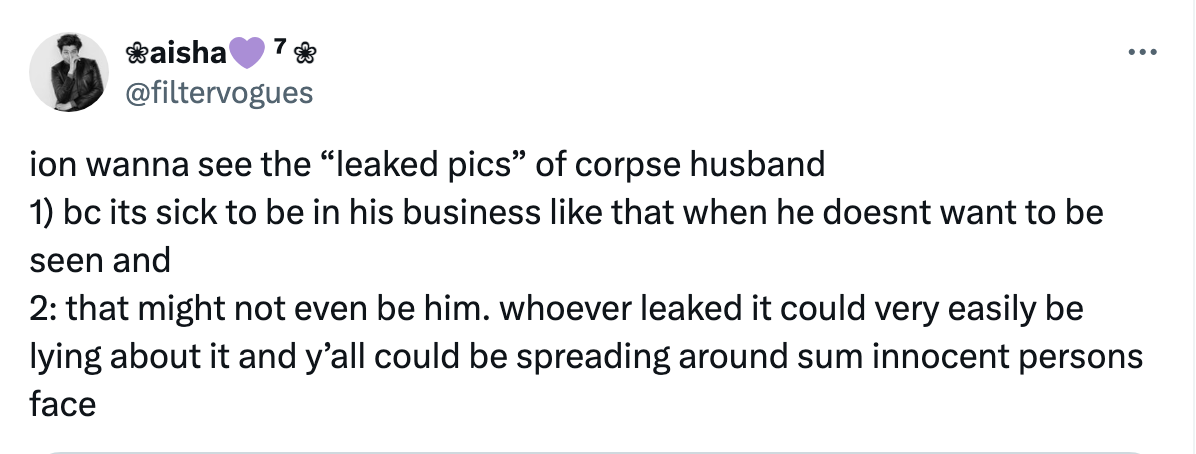 Tweet about the alleged leak of Corpse Husband's face reveal by @Filtervogues