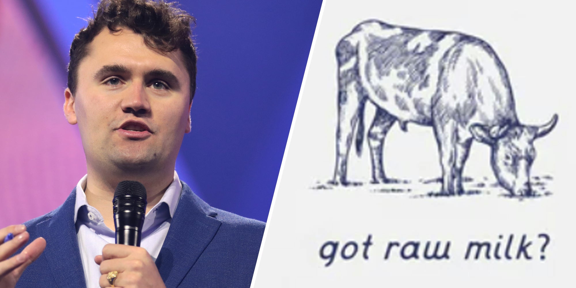 Charlie Kirk(l), Raw milk illustration(C)