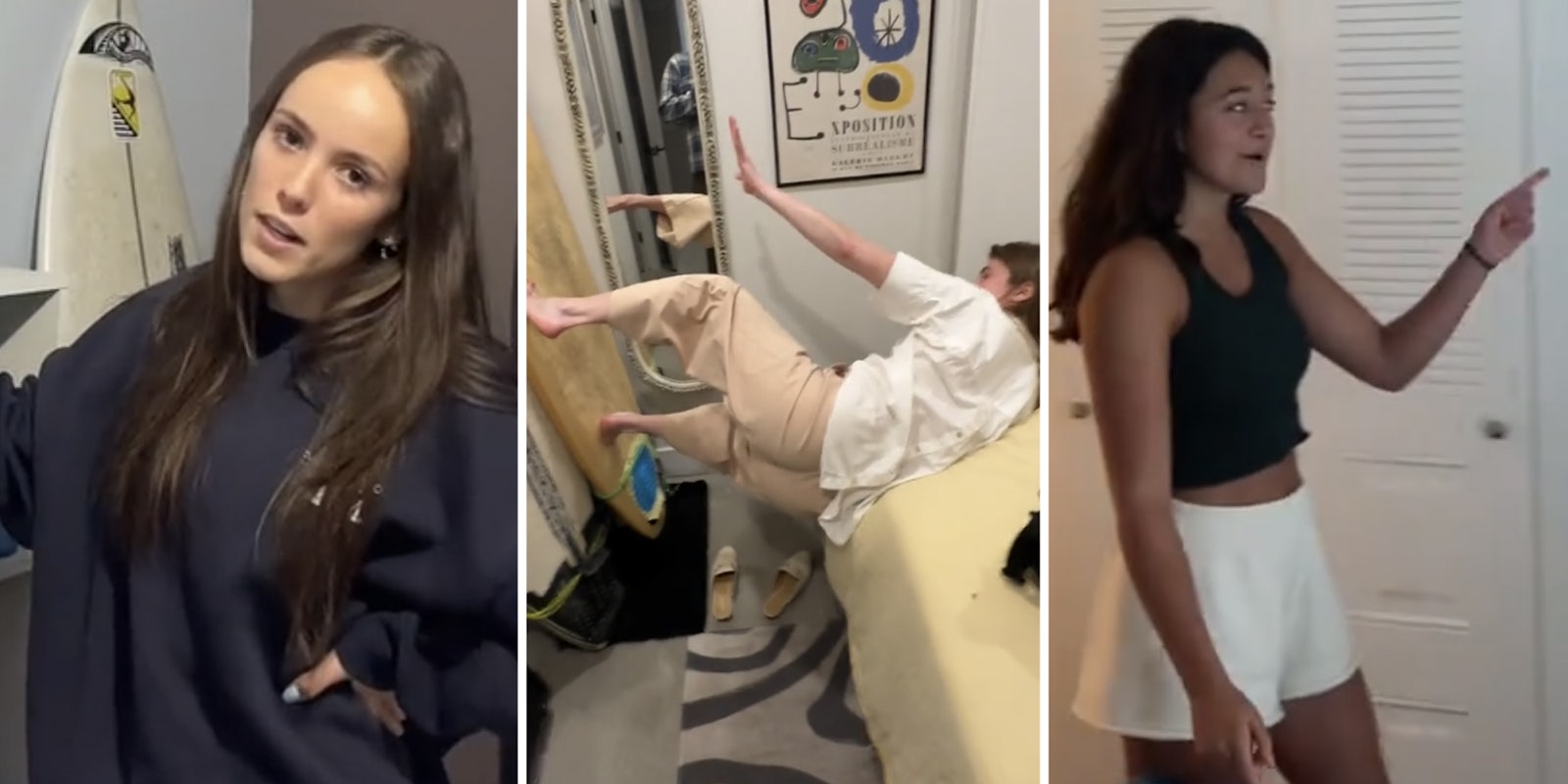 showing off your room as a cool girl Three split of different women showing off their rooms