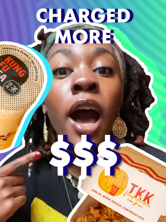 woman over green and blue