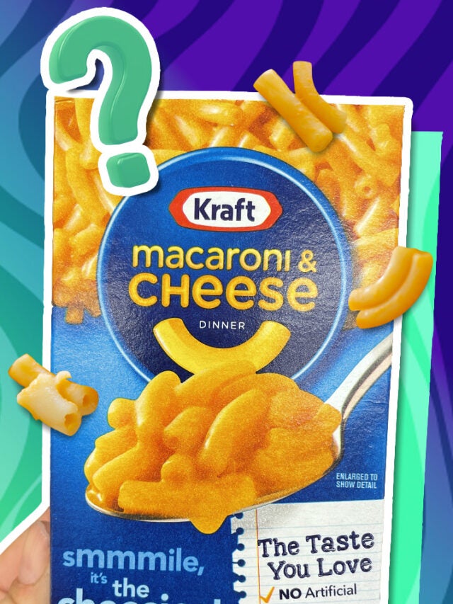 Kraft box over green and blue