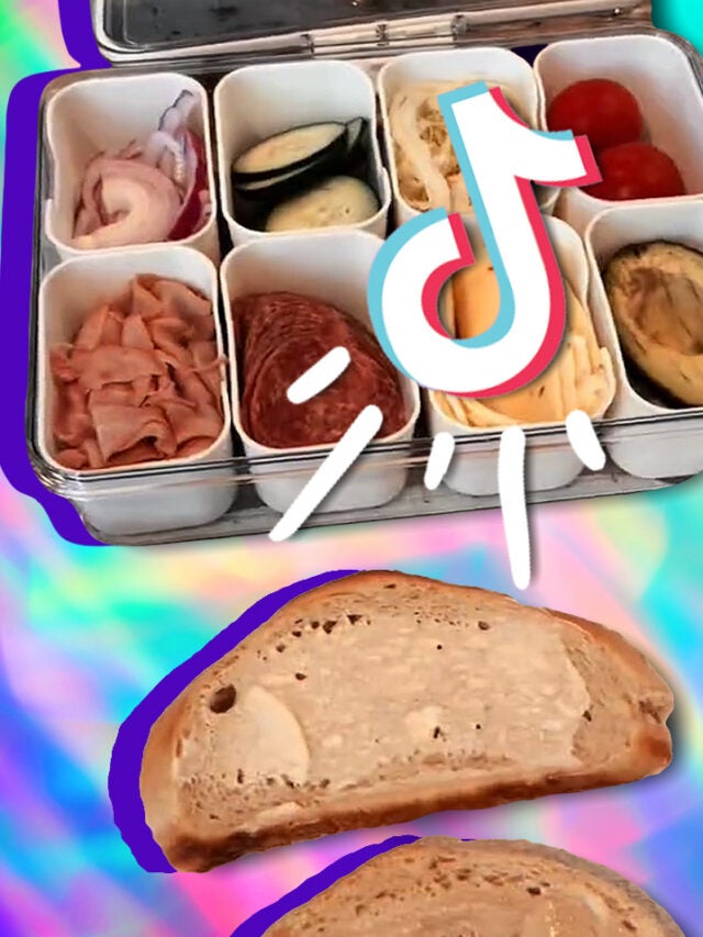 sandwich station with TikTok logo over rainbow and blue