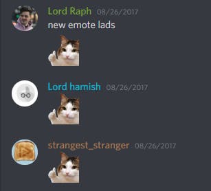 Thumbs Up Crying Cat origins: screenshot of Discord server JabGood featuring first documented use of the meme by user Lord Ralph