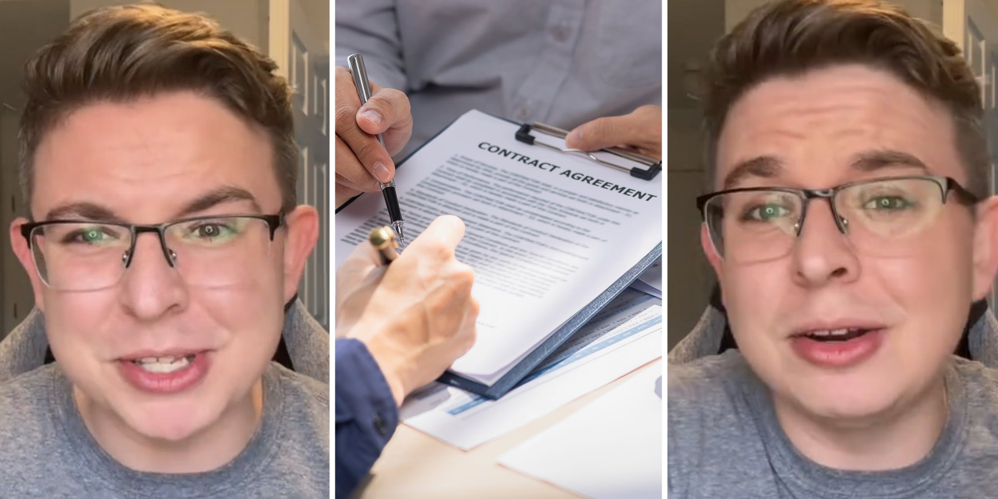 Man talking(l+r), Contract Agreement(c)