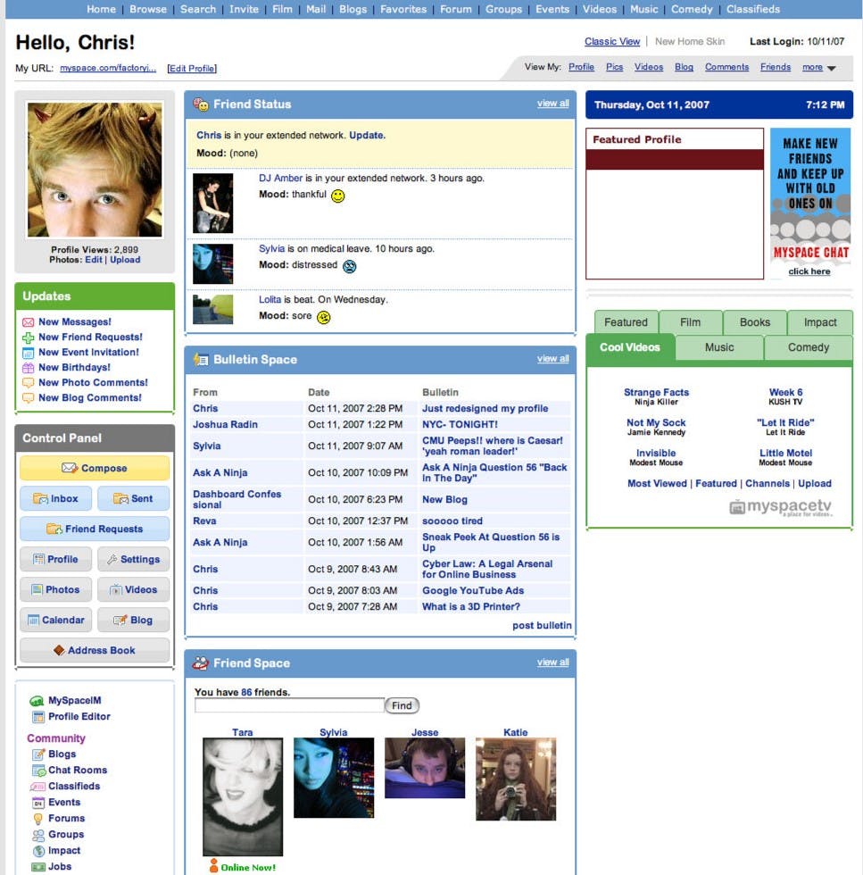 what myspace looked like when you logged in