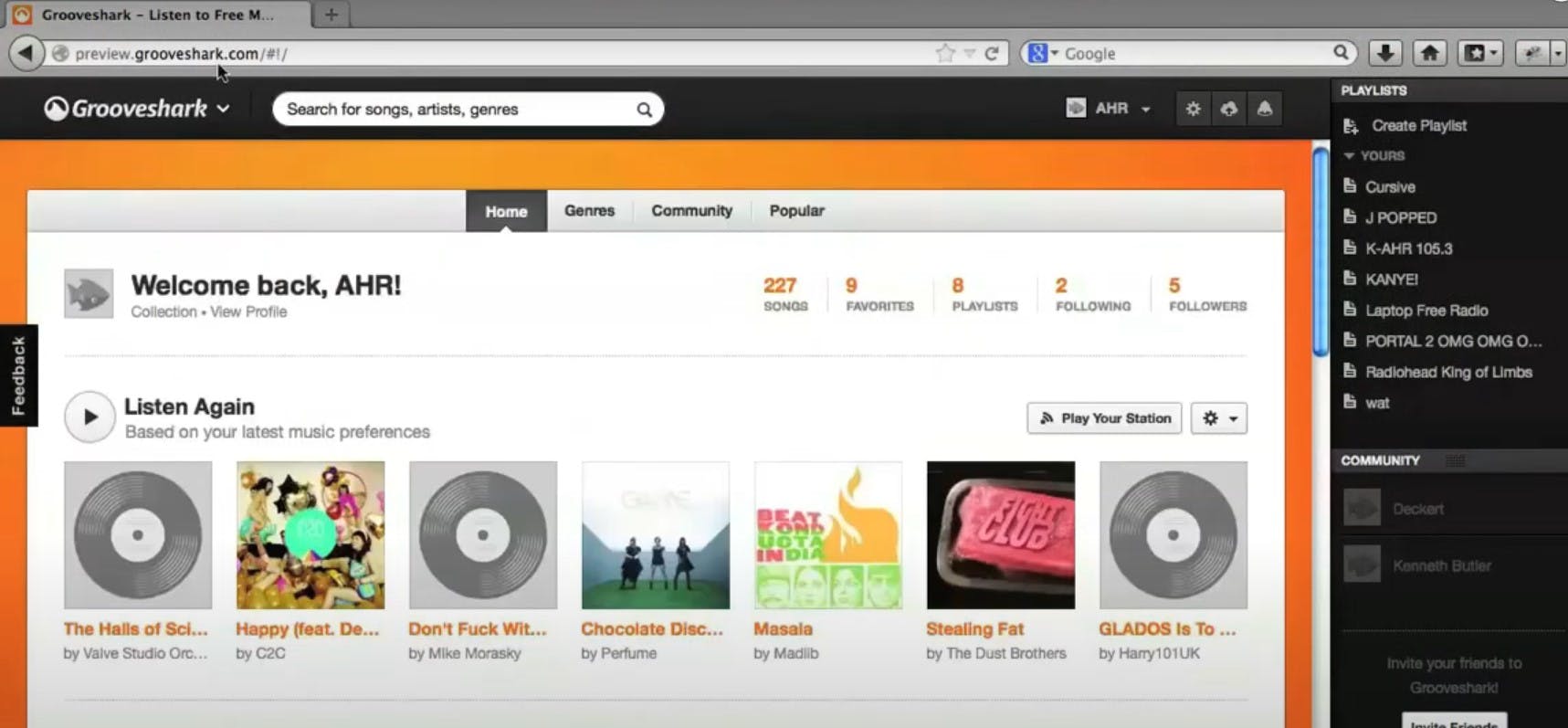 grooveshark homepage