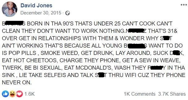 David Jones rant about girls born in the 90s