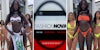 Models in white swimsuits(l), Fashion Nova site(c), Models in color bathing suits(r)