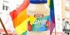 Photoshopped mayonnaise jar with gayo and pride flag
