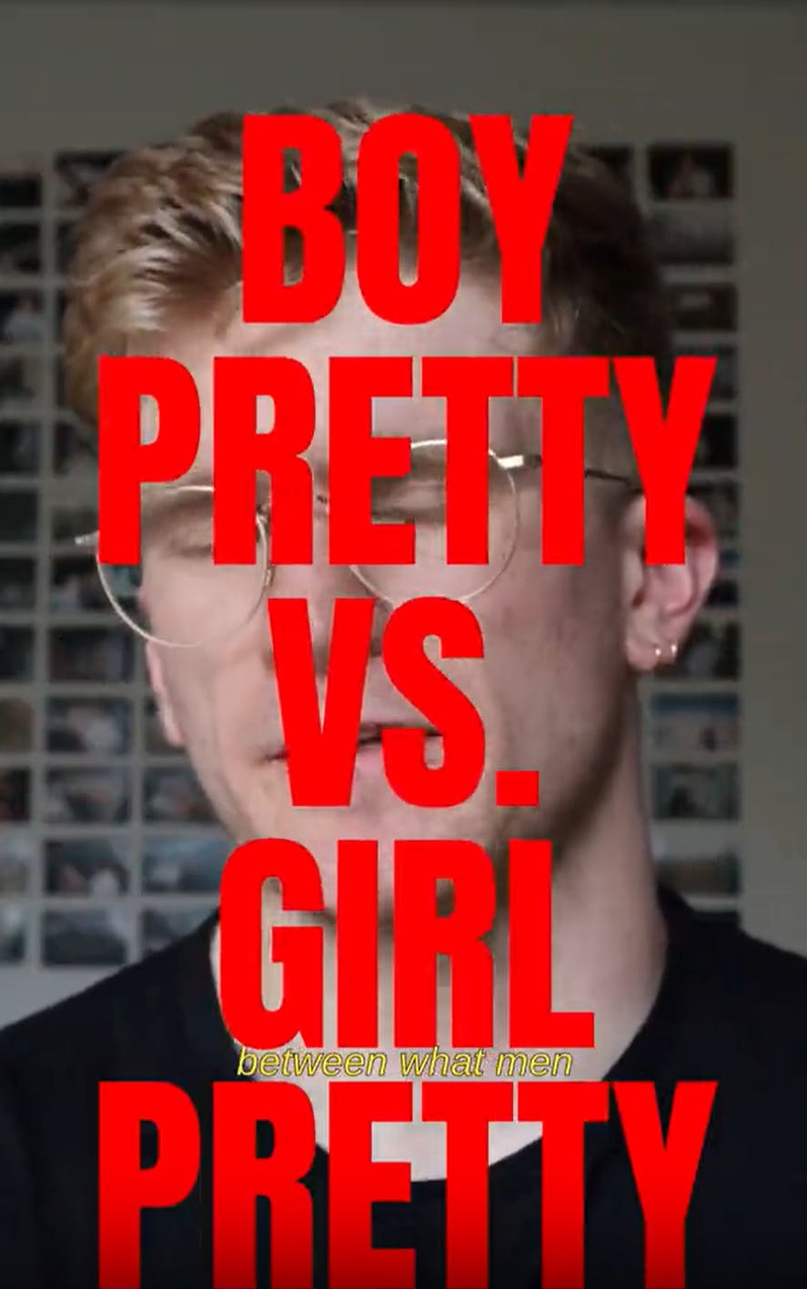 Screenshot of a TikTok with a blond man in the background, with 'BOY PRETTY VS. GIRL PRETTY' in huge font covering the screen.