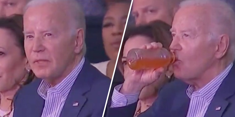 Joe Biden(l), Joe Biden drinking orange drink(R)