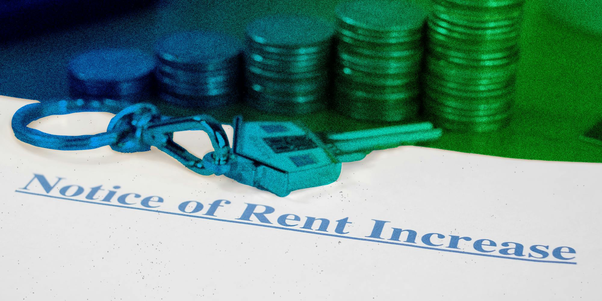 Notice of Rent Increase document with key and coins