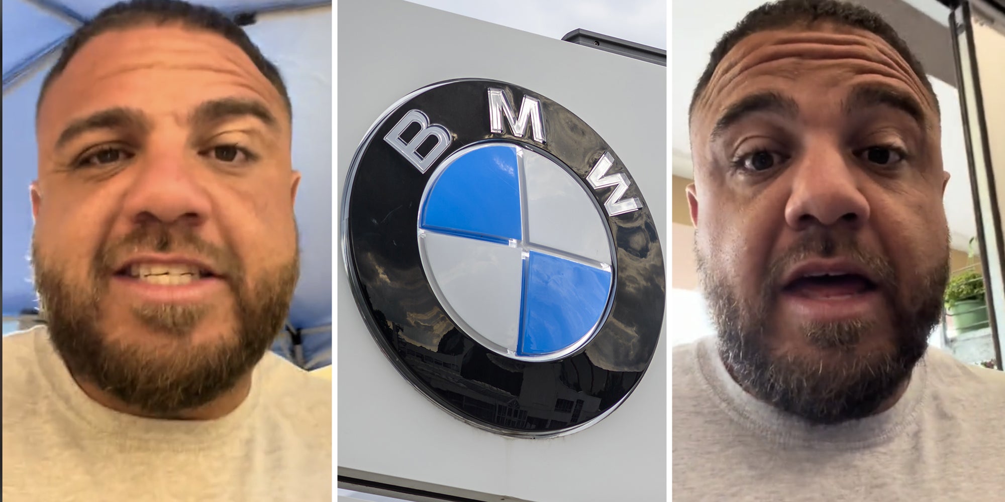 Man talking(l+r), BMW logo(c)