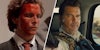 Christian Bale as Patrick Bateman covered in blood in American Psycho(l), Josh Brolin in Sicario(r)