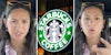 Woman talking(l+r), Starbucks sign(c)
