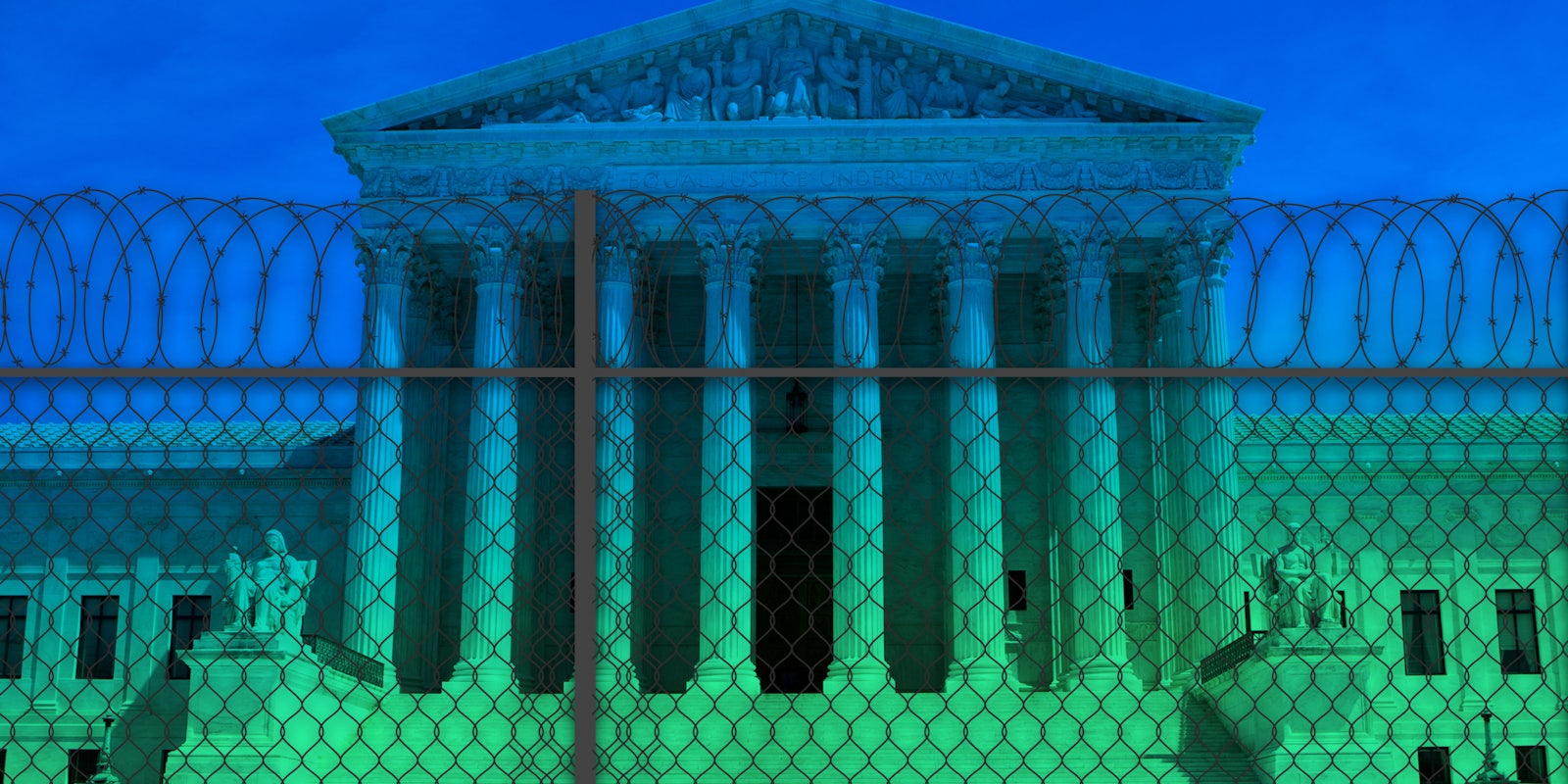 Supreme court with fence in front of it