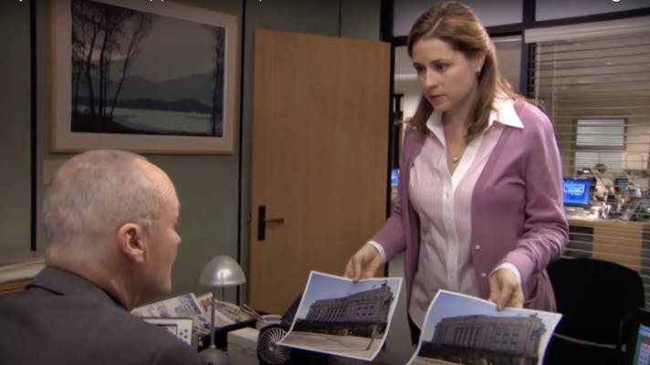 they're the same picture: screenshot from The Office TV show of Pam showing Creed two photos 