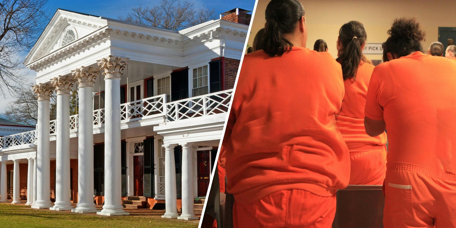 Academical Village at the University of Virginia, Charlottesville(l), Women in prison(r)