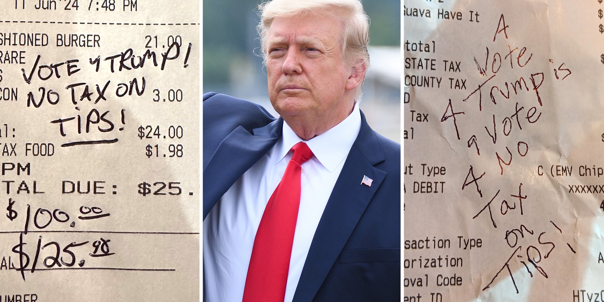 Receipts(l+r), Donald Trump(c)