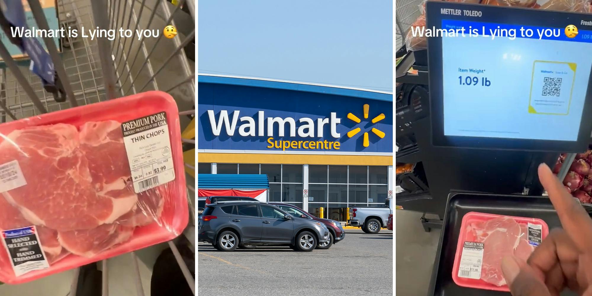 ‘I’m just scanning the cheaper one twice lol’: Shopper accuses Walmart of lying to customers after weighing 2 packs of pork chops
