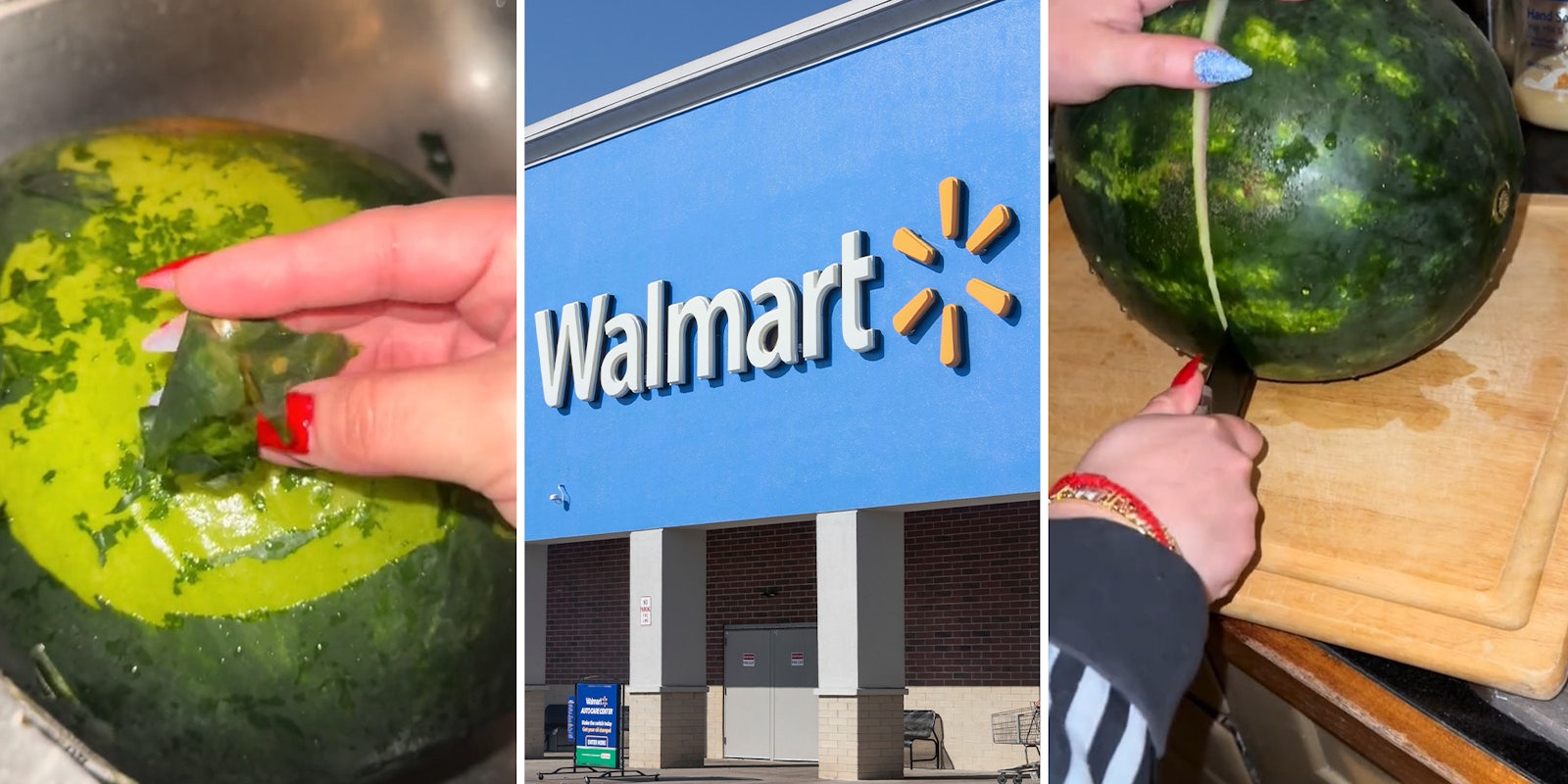 Customer rinses watermelon from Walmart