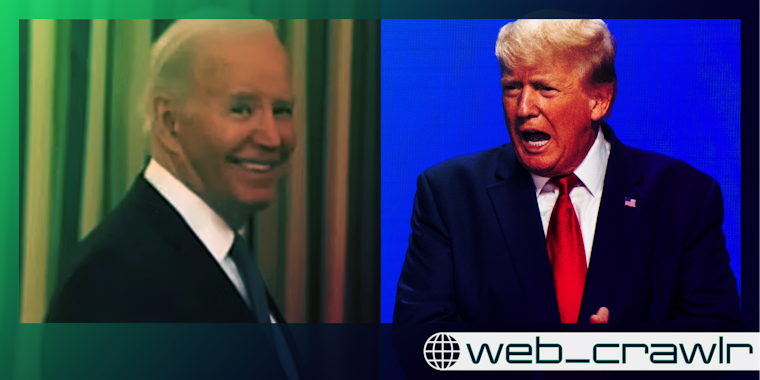 President Biden and Donald Trump. The Daily Dot newsletter web_crawlr logo is in the bottom right corner.