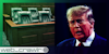 A jury box next to former President Donald Trump. The Daily Dot newsletter web_cxrawlr logo is in the bottom left corner.