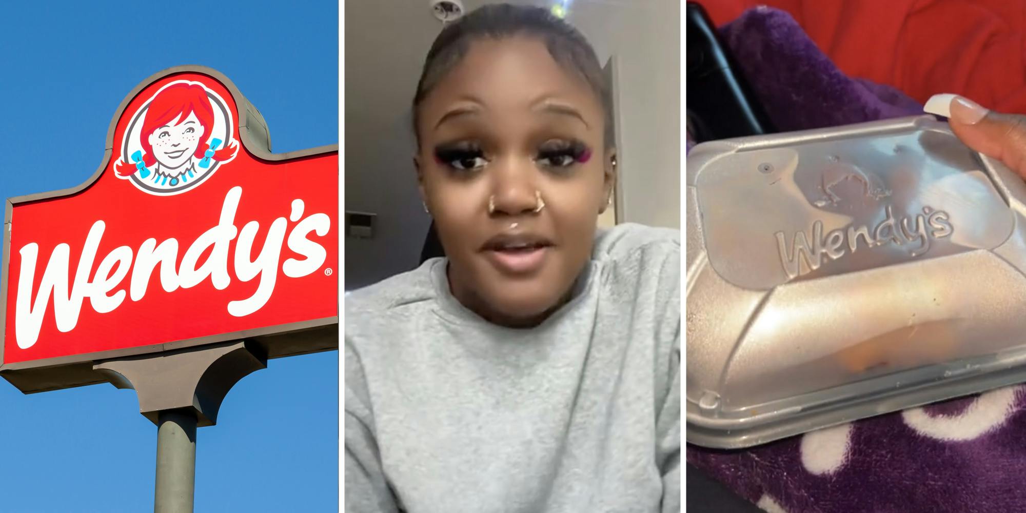 Wendy's(l), Woman talking(c), Nugget container(r)