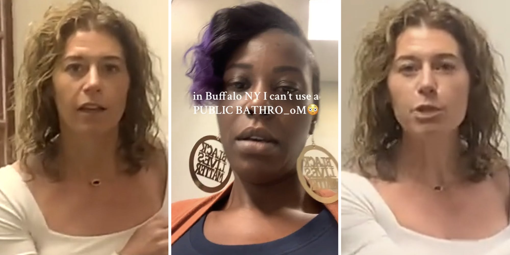 White woman talking(l+r), Black woman talking(c)