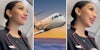 Flight attendant smiling(l+r), Airplane(c)