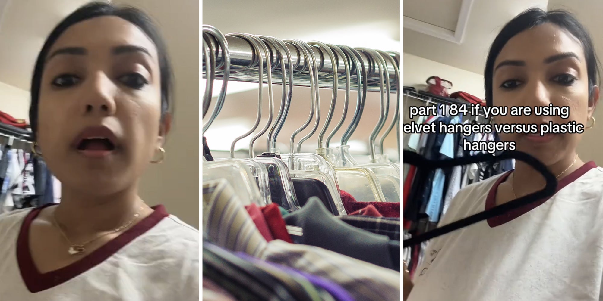 Woman talking(l+r), Hangers(c)