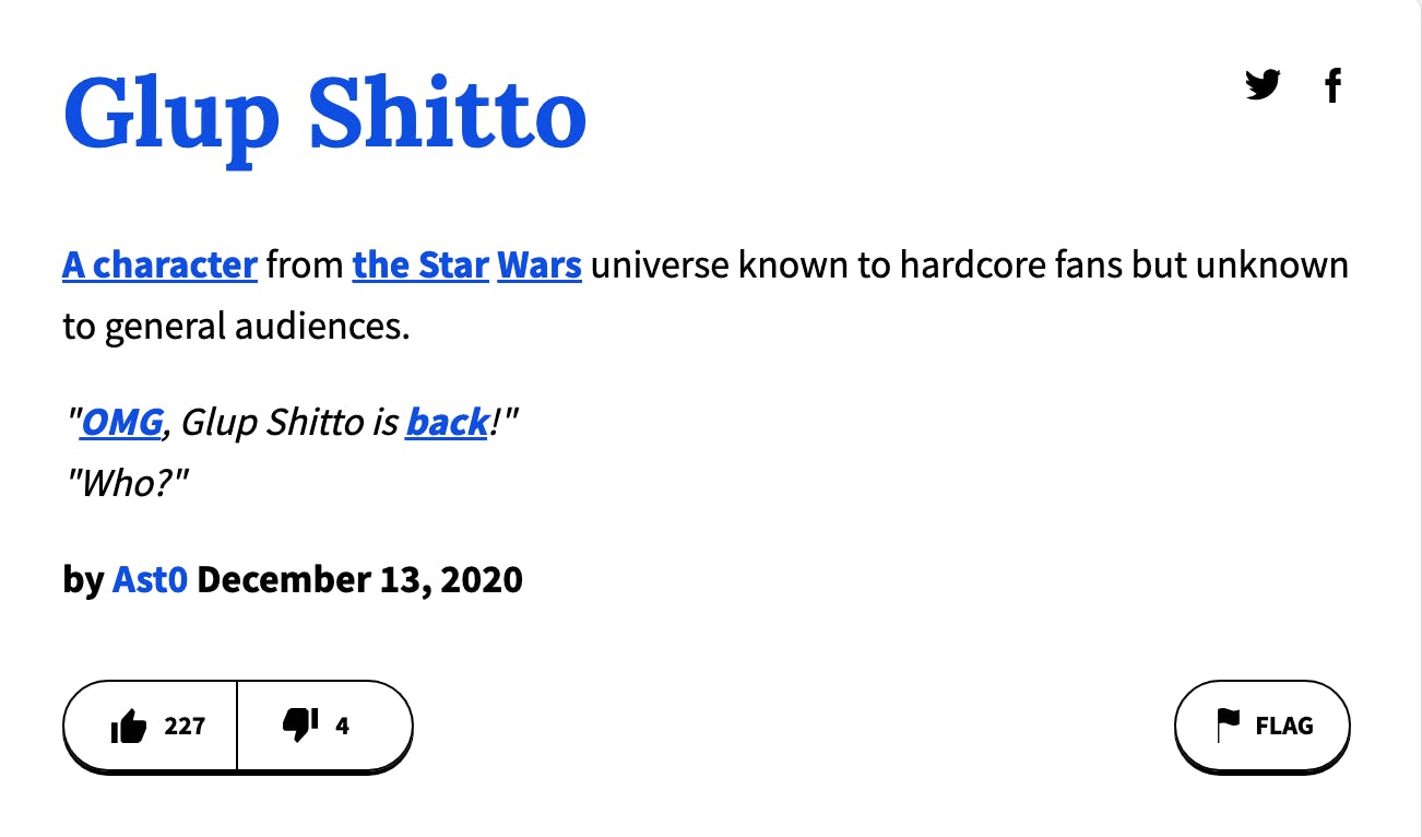 Glup Shitto entry on Urban Dictionary as posted by Ast0