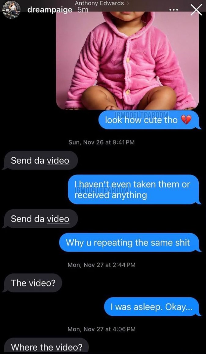 Anthony Edwards send da meme original DMs with dreampaige screen 2