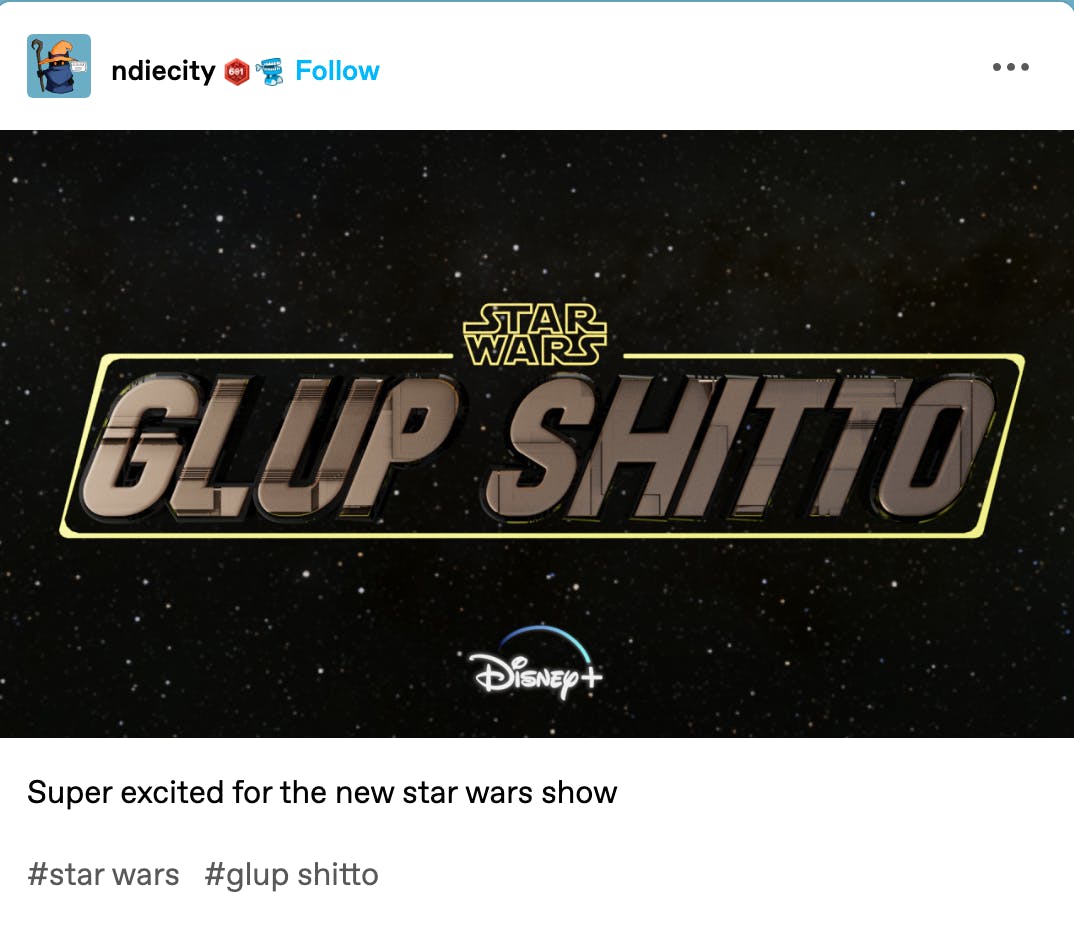 Glup Shitto fake disney plus show logo as seen on Tumblr via ndiecity