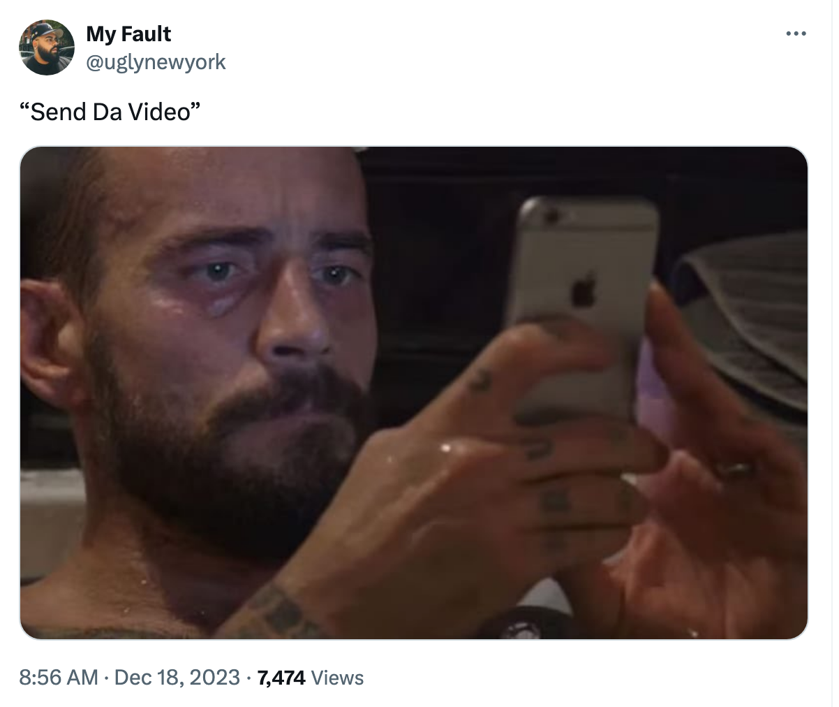 Send Da Video meme posted on X by @uglynewyork of CM Punk