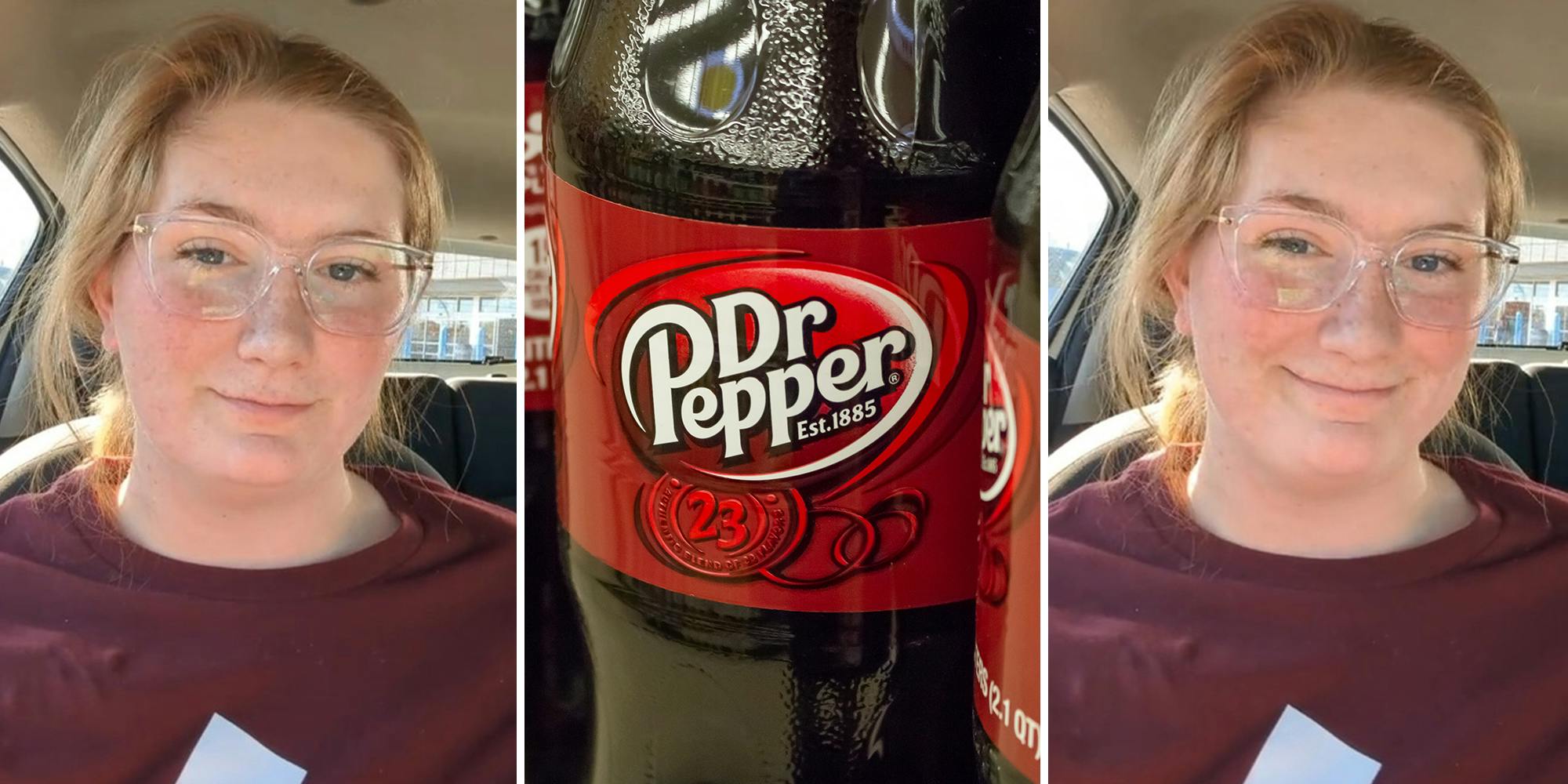 Customer opens Dr Pepper bottle. Then she notices something strange