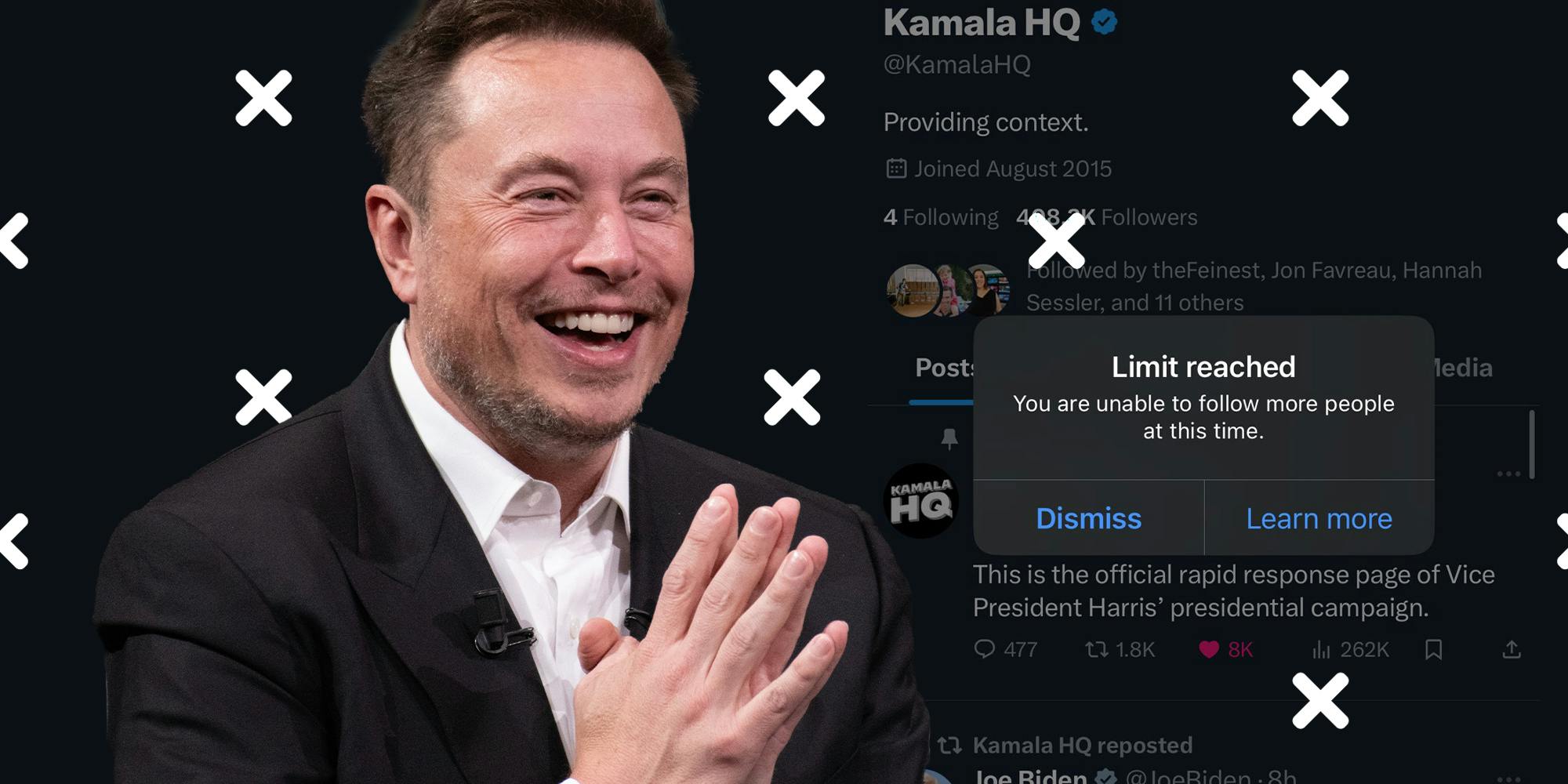 After Musk goes on a pro-Trump/Vance posting bender, people report they cant follow Kamala
